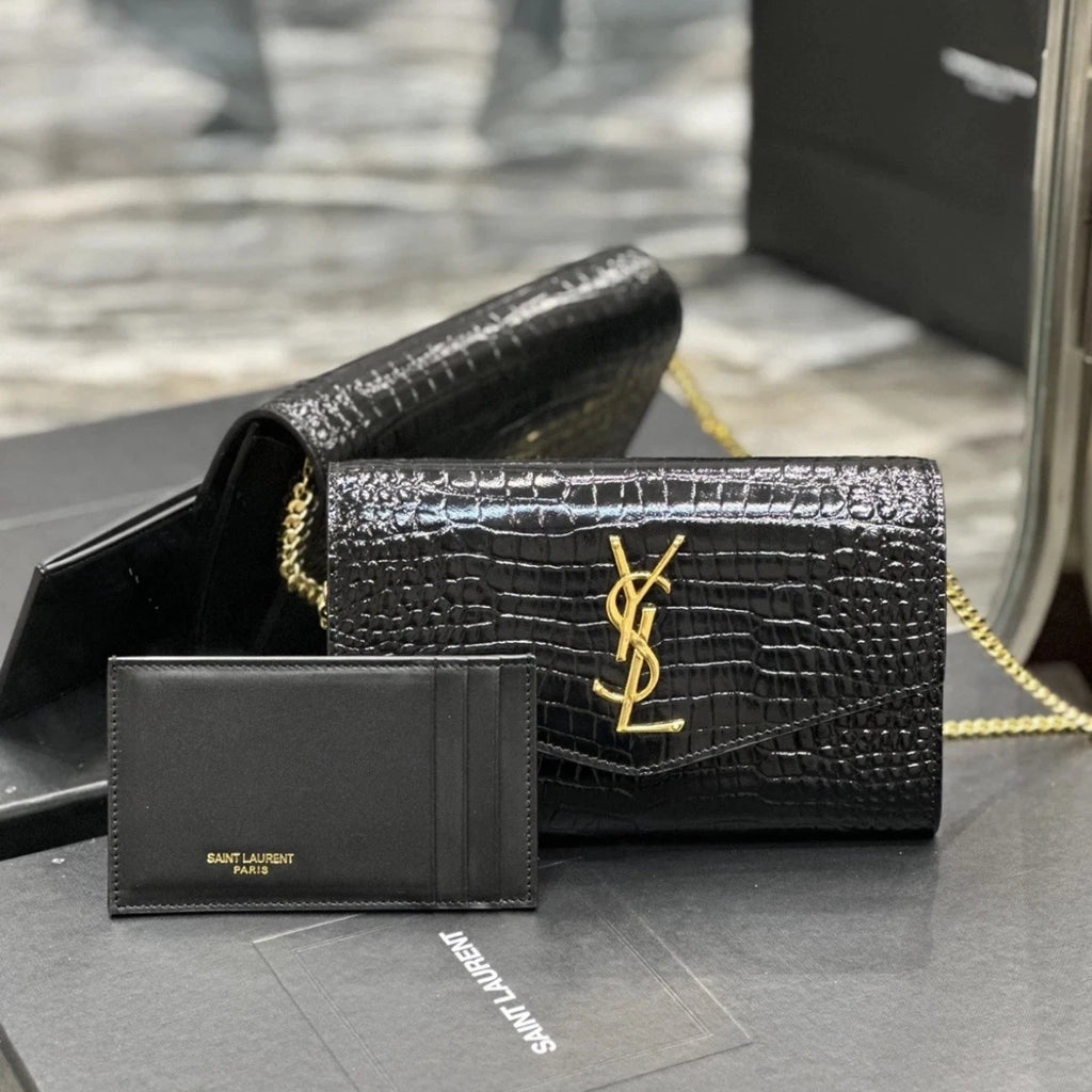 Saint Laurent Croc Embossed Logo WOC Shoulder Crossbody For Women
