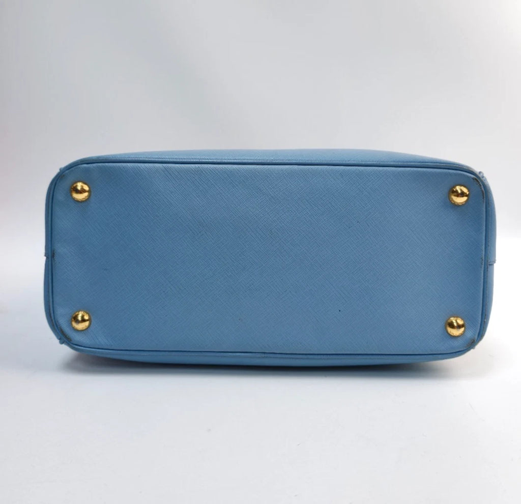 Prada Galleria 2Way Top Handle Bag Crossbody Blue Gold Used Women Classic