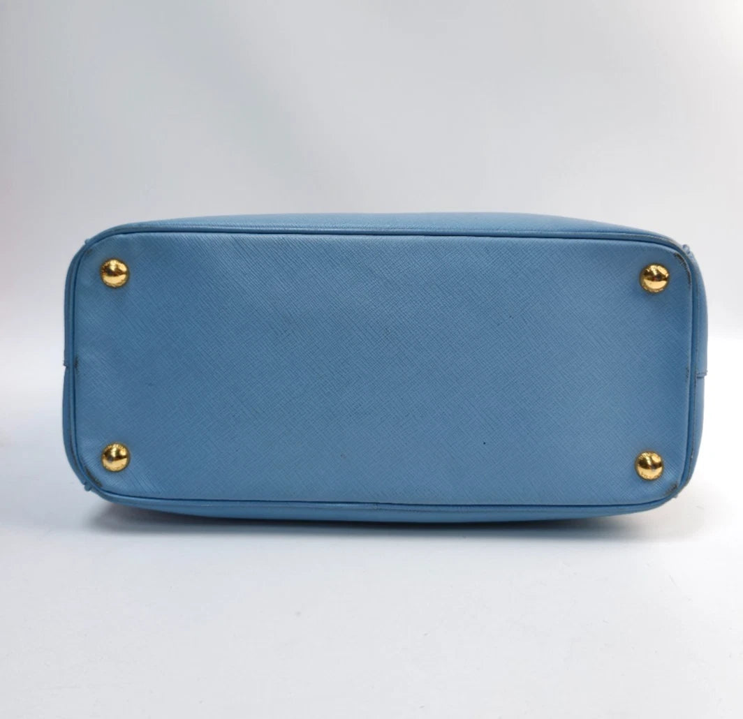Prada Galleria 2Way Top Handle Bag Crossbody Blue Gold Used Women Classic