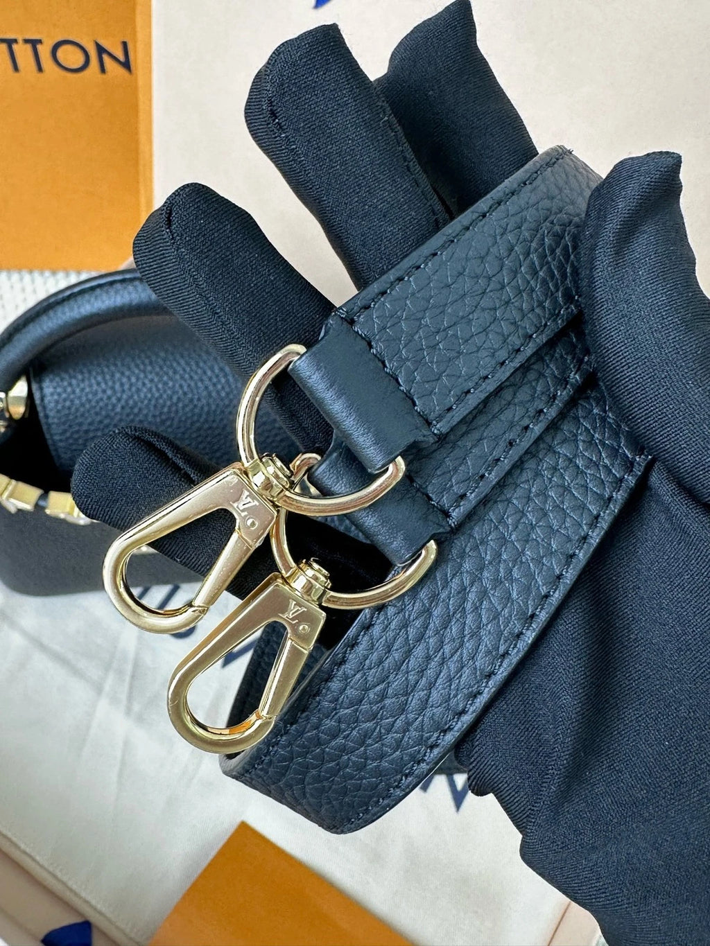 Louis Vuitton Black Gold Capucines Mini Crossbody For Women