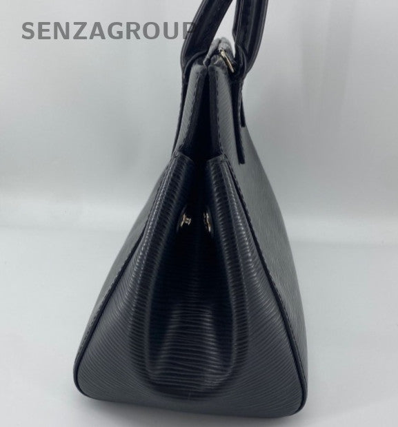 Louis Vuitton Epi 2Way Top Handle Bag Crossbody Black Silver Used Women Classic