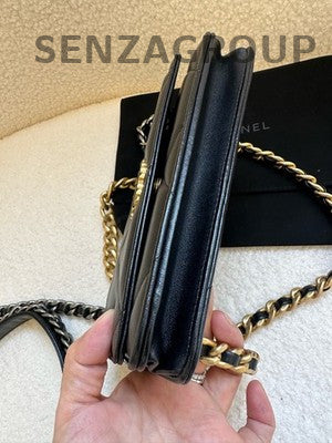Chanel 19 WOC Black Gold Chain Shoulder Bag Classic Quilted Lambskin