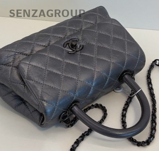 Chanel Coco Handle PM Top Handle Bag Chain Crossbody Gray Black Women
