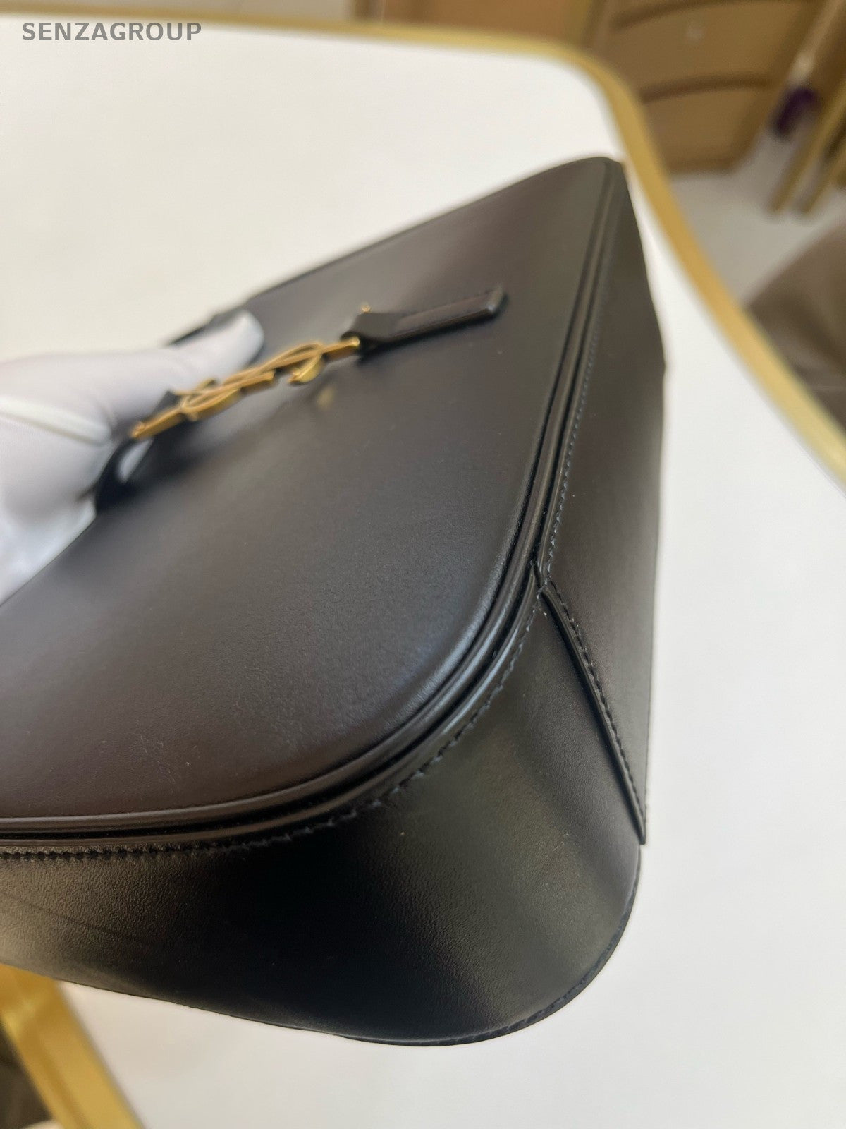 Saint Laurent Calfskin Hobo Shoulder Bag Black Gold Used Women Classic