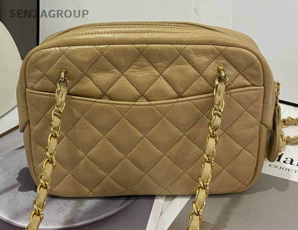 Chanel Vintage Diamond Pattern Chain Shoulder Bag Crossbody Brown Gold Women