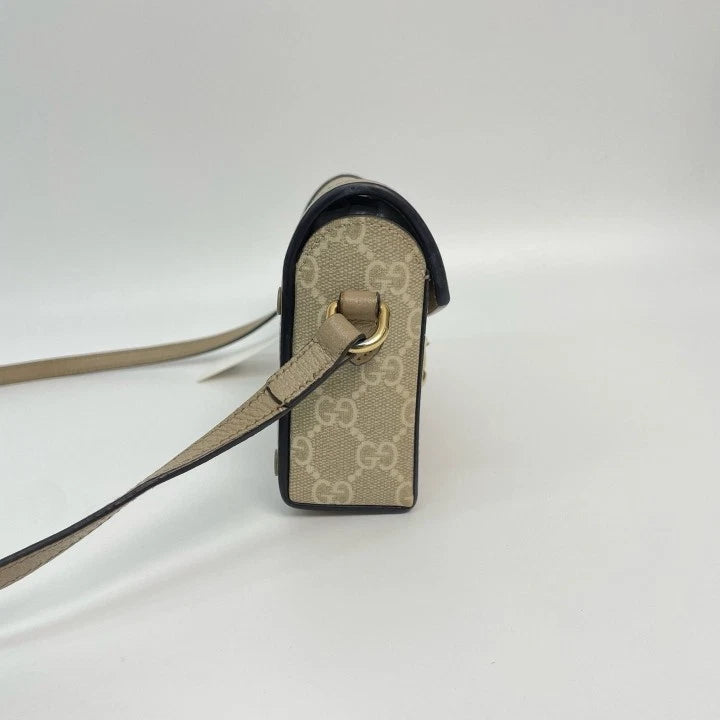 Gucci Horsebit 1955 Beige Leather Shoulder Crossbody Box Bag For Women