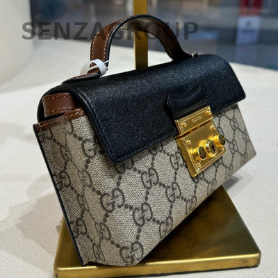 Gucci Padlock Mini Black GG Canvas Leather Crossbody Bag for Women