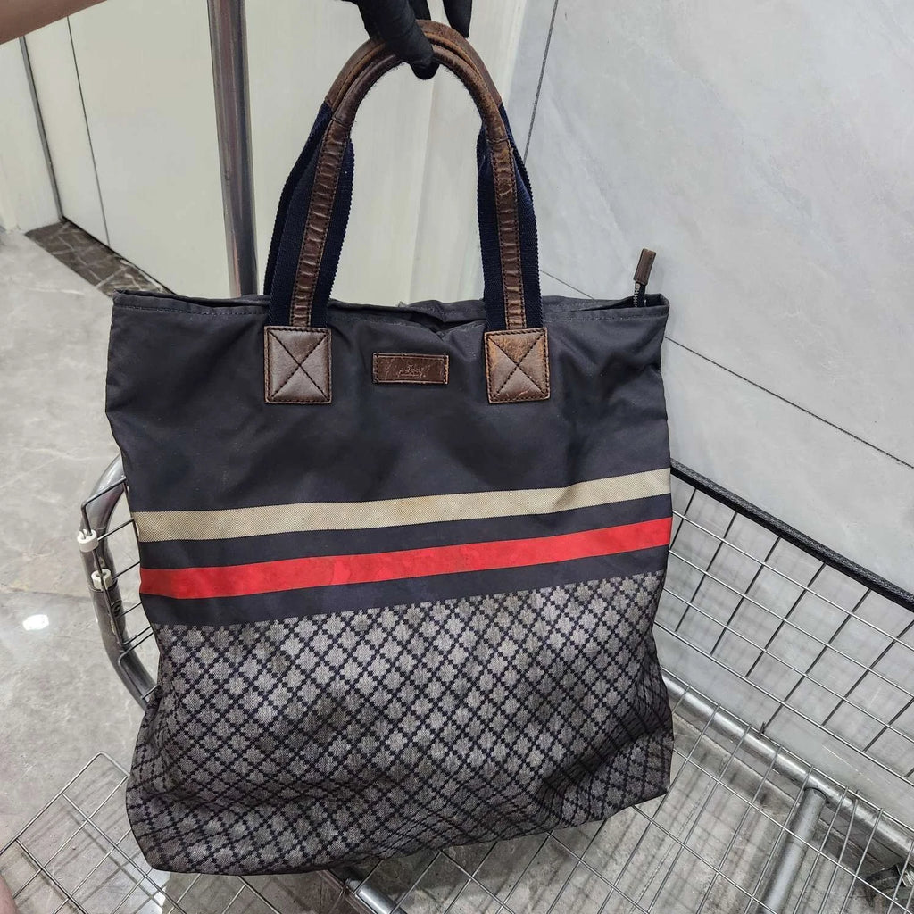 Gucci Canvas Panel Leather Tote Handbag For Women