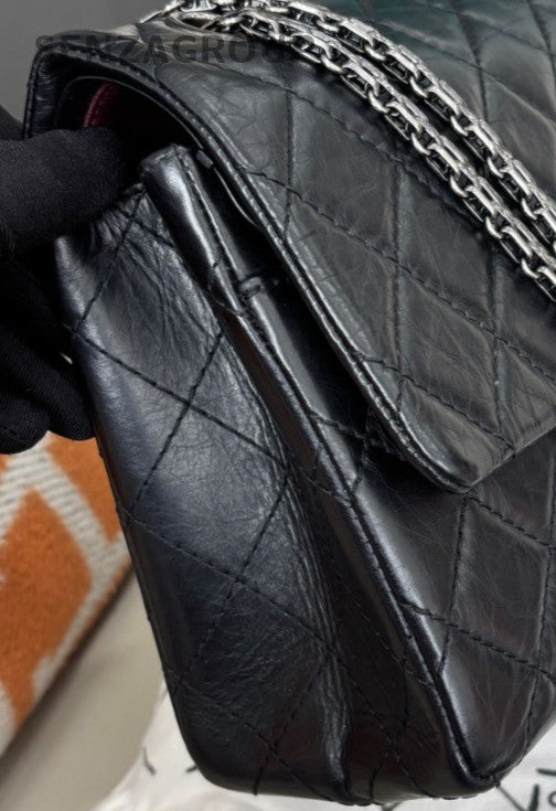 Chanel 2.55 MM Chain Shoulder Bag Black Silver Used Women Classic Diamond
