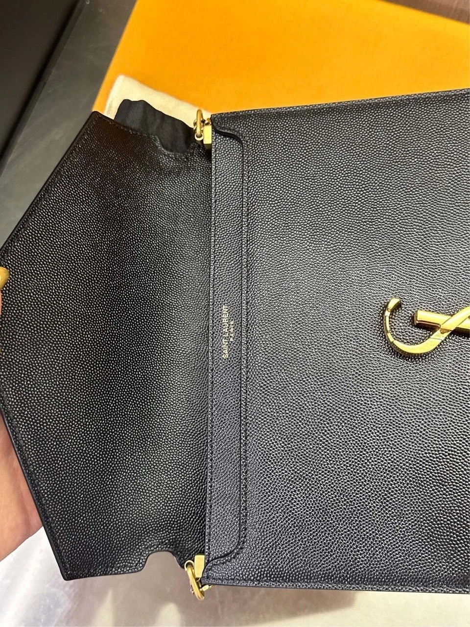 Saint Laurent Black Gold Leather Medium Envelope Chain Bag For Women