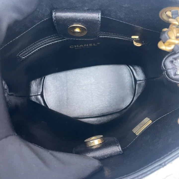 CHANEL Black Gold Lambskin Hobo Bucket Bag For Women