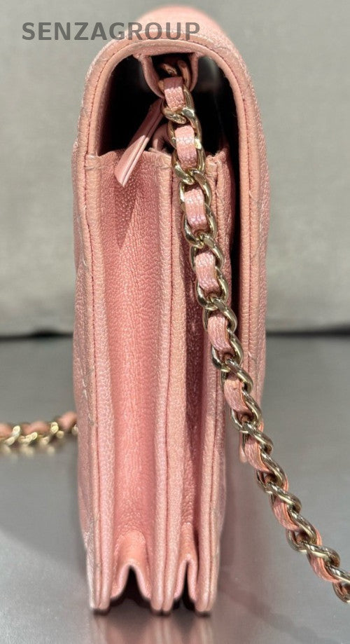 Chanel WOC Calfskin Chain Shoulder Bag Crossbody Pink Gold Women Classic