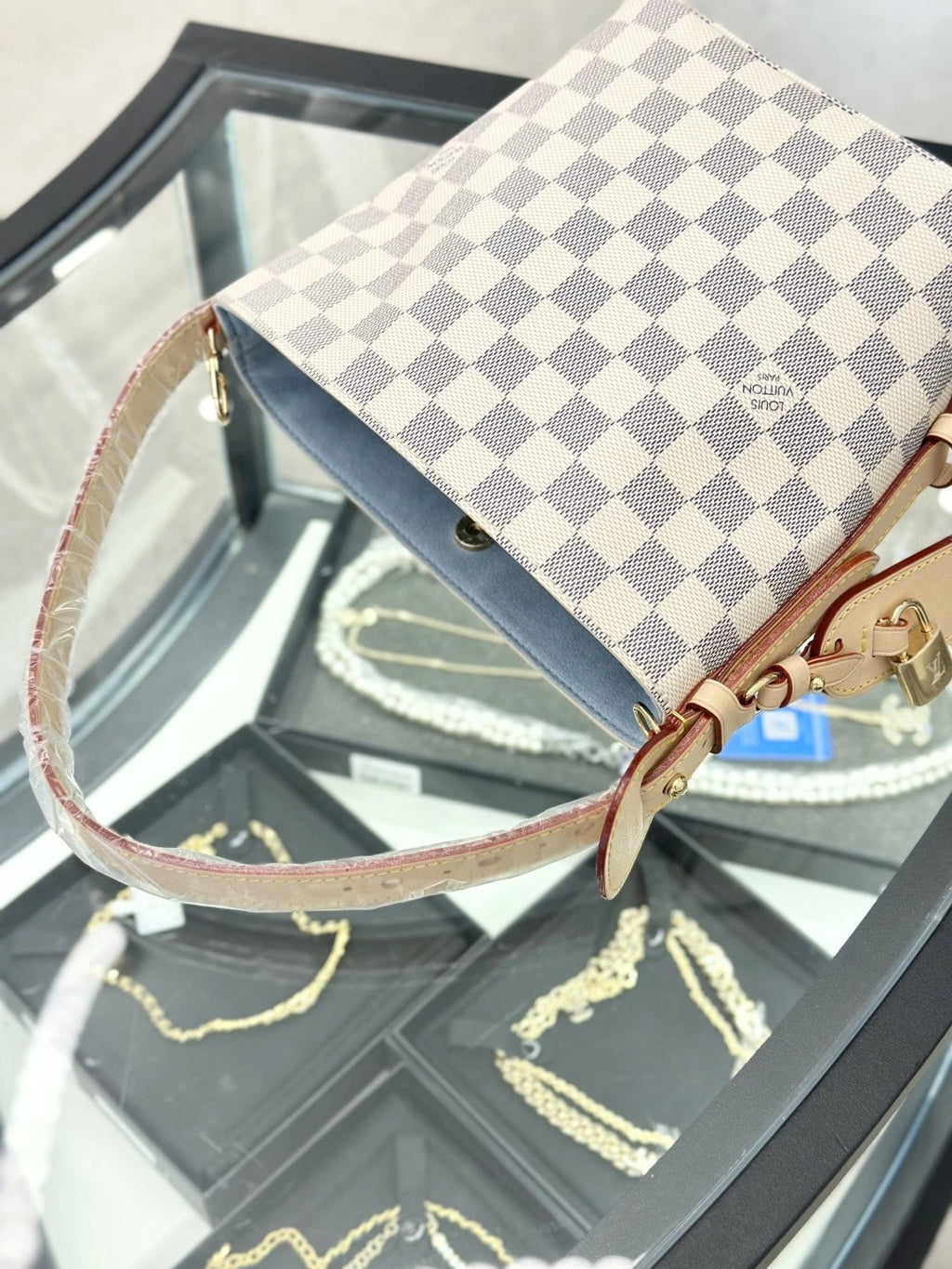 Louis Vuitton Alin BB Damier Azur Top Handle Crossbody Bag White Women S