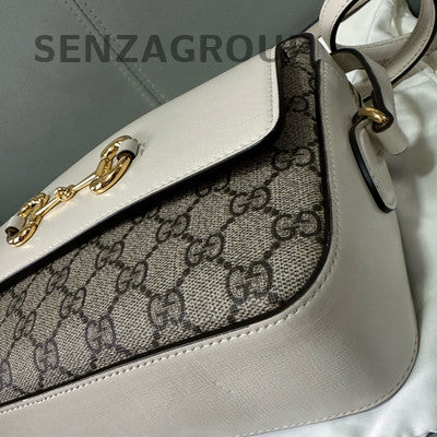 Gucci Horsebit 1955 Shoulder Bag White Gold Classic Women Crossbody