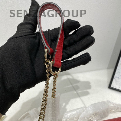 Gucci Red Gold Accordion Chain Shoulder Crossbody Bag Classic Fashion Women