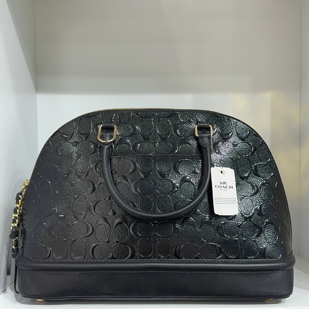 Coach Black Embossed Leather Shell Handbag For Women
