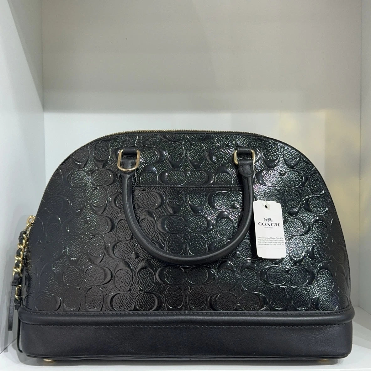 Coach Black Embossed Leather Shell Handbag For Women