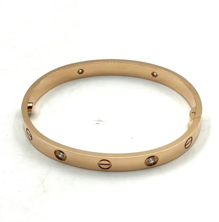 Excellent Cartier Love Classic Bracelet 18k Rose Gold Bangle 4Diamonds Size17