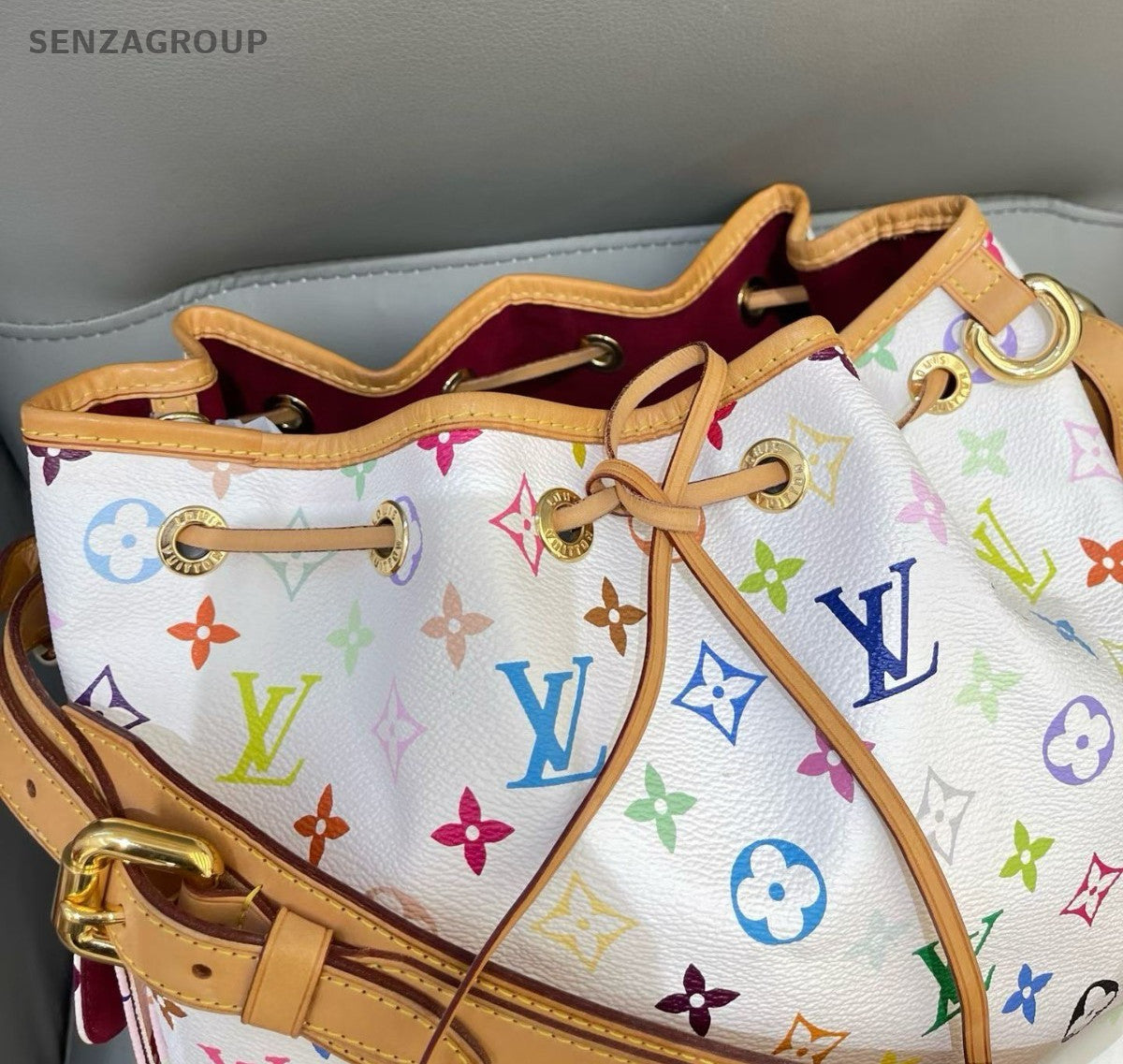 Louis Vuitton Monogram Bucket Shoulder Bag White Multicolor Gold Women Classic