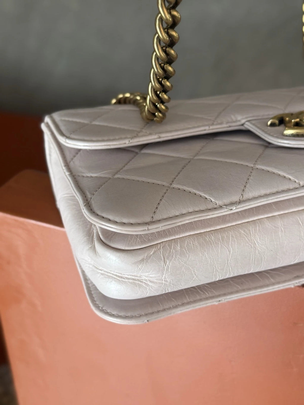 Chanel Bombay MM Chain Top Handle Shoulder Bag Lilac Gold Women Classic