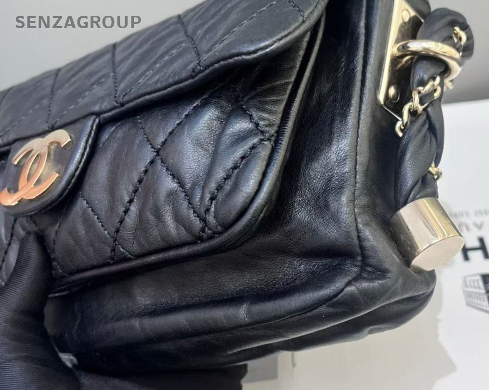Chanel Classic Flap Diamond Black Gold Shoulder Bag Women Fashion