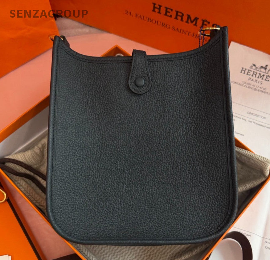 Hermes Evelyne Mini Shoulder Bag Crossbody Black Gold Women Classic Fashion
