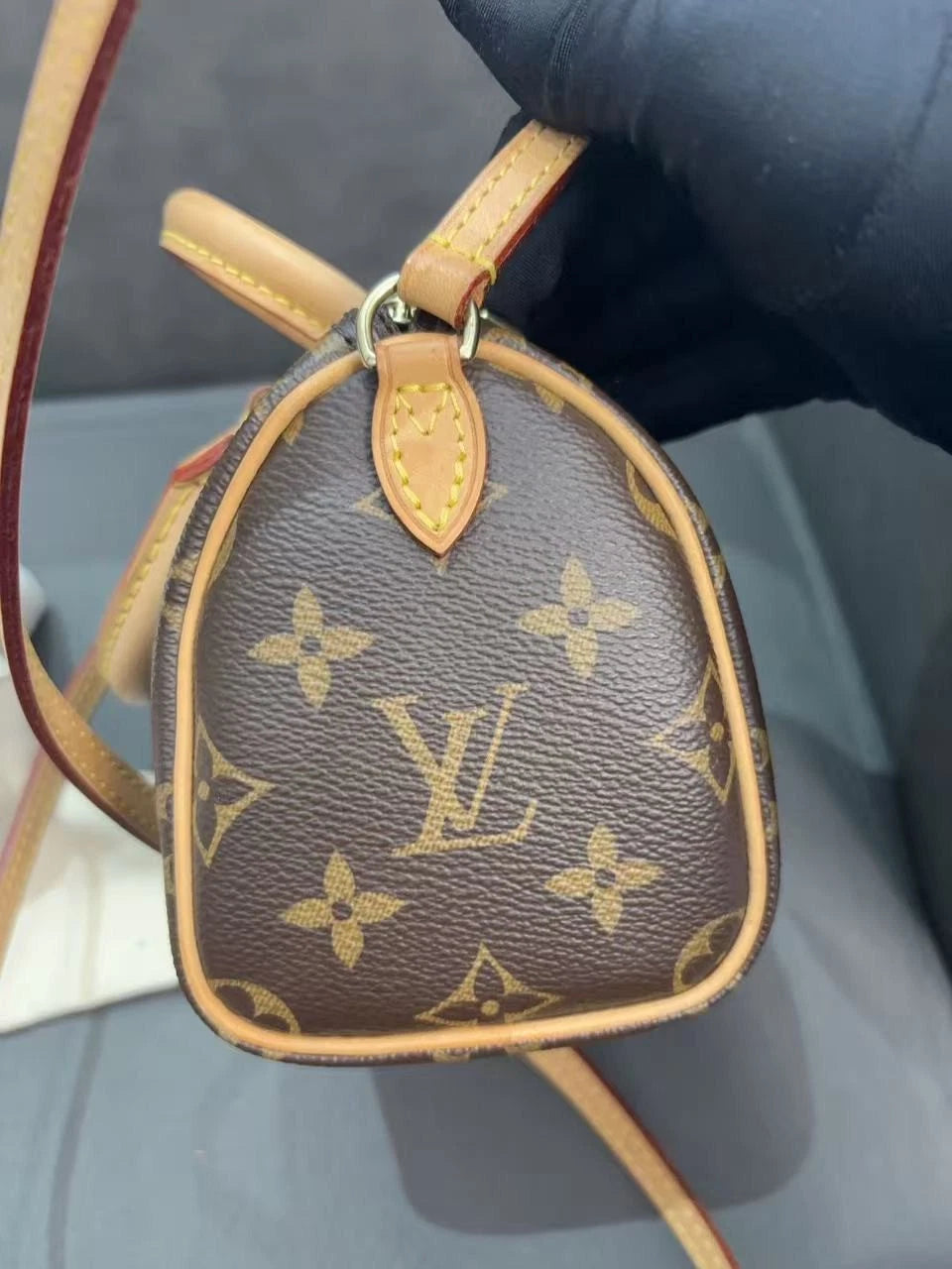 Authentic Louis Vuitton Speedy Nano Monogram Top Handle Crossbody Bag Brown