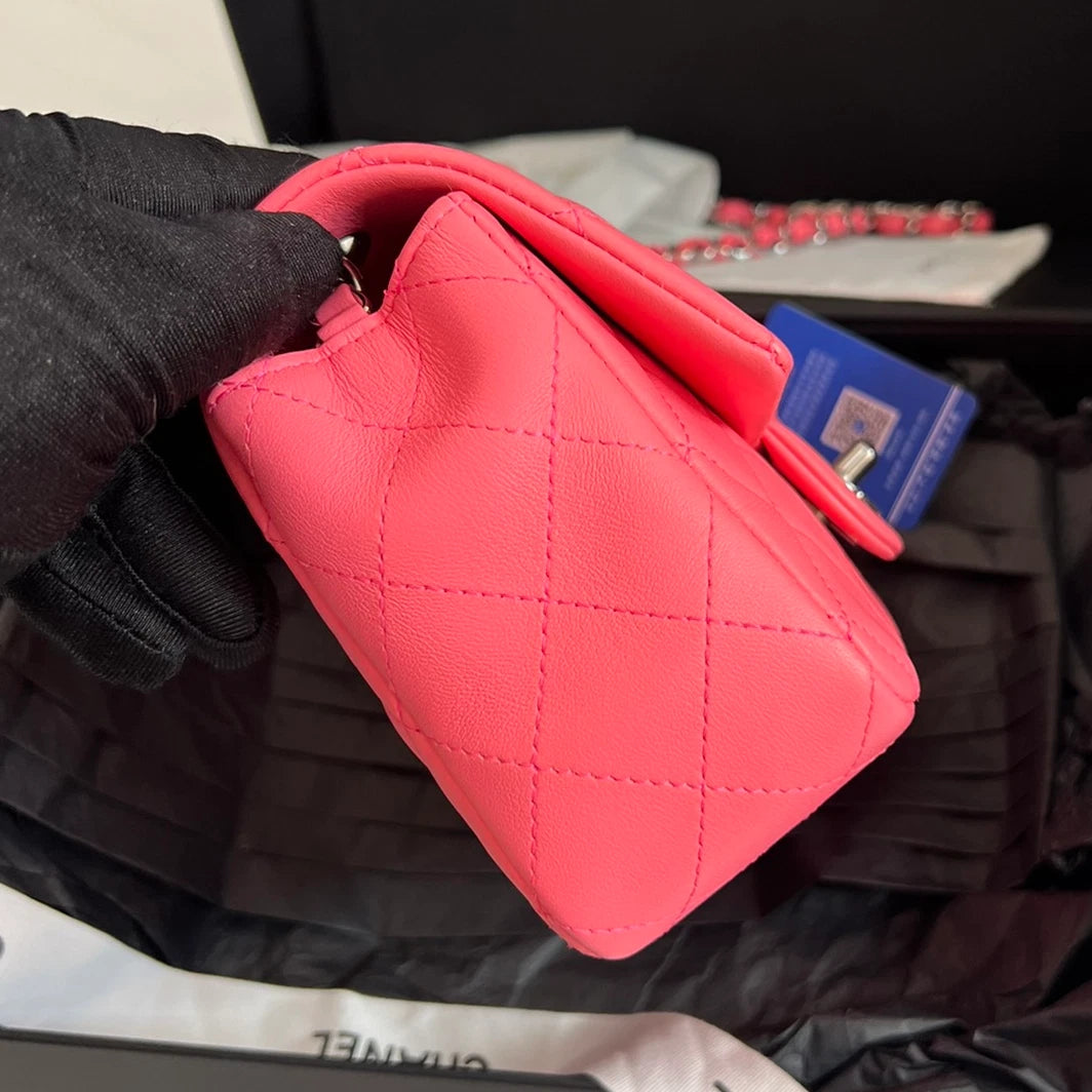 Chanel Classic Flap Mini Chain Shoulder Crossbody Pink Silver Women Fashion