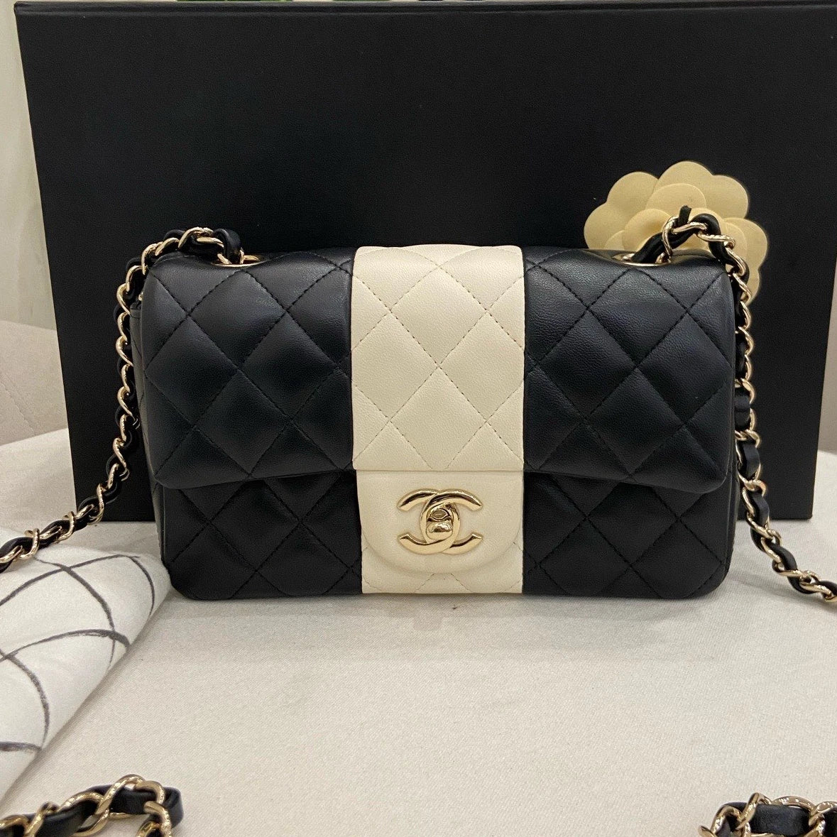 Chanel Classic Flap Mini Chain Shoulder Crossbody Black White Women Fashion