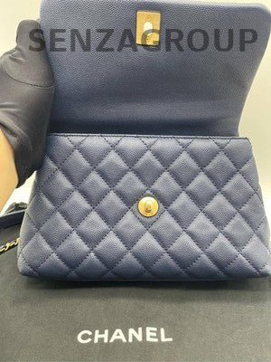Chanel Coco Handle Small Blue Calfskin Quilted Chain Crossbody Bag