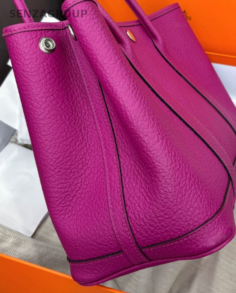 Hermes L3 Garden30 Top Handle Bag Purple Silver Used Women Designer