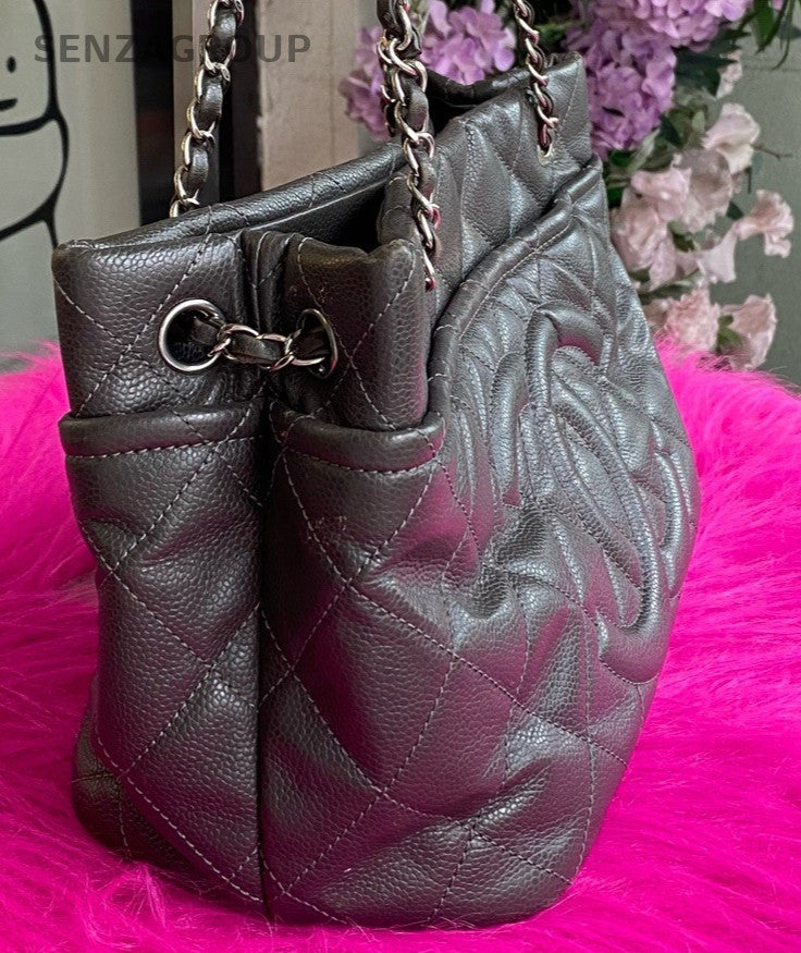 CHANEL CC tote Chain Calfskin Shoulder bag Women Black Silver Handbag
