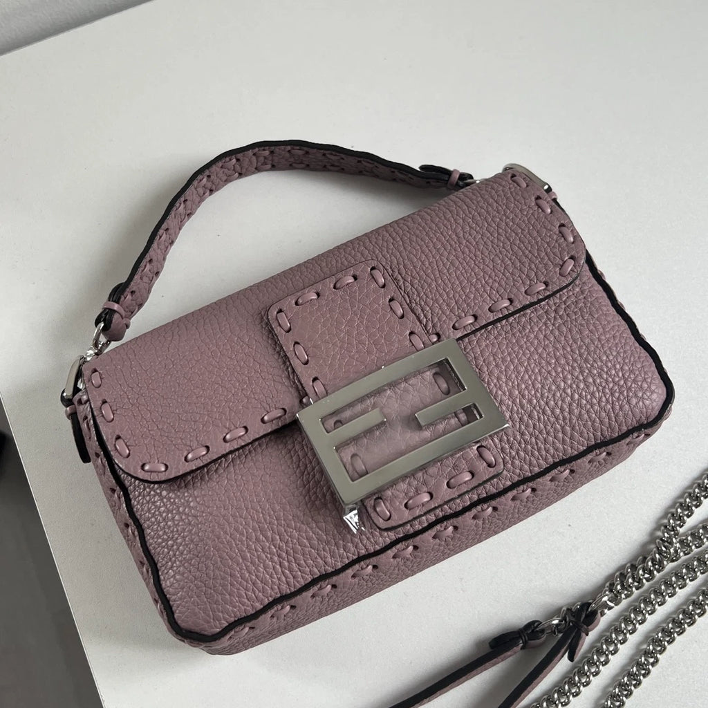 Fendi Baguette Calfskin Purple Top Handle Bag Crossbody Silver Hardware