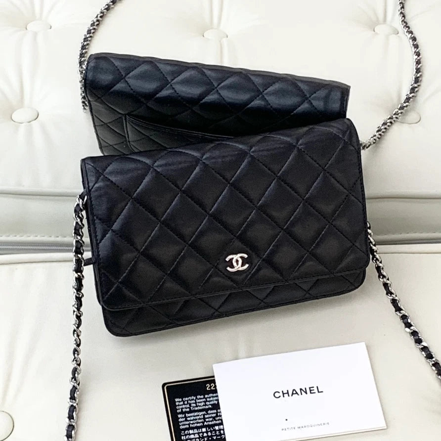 Chanel Woc Chain Lambskin Shoulder Crossbody Bag Black Women S