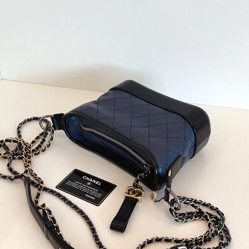 Chanel Gabrielle PM Chain Shoulder Crossbody Blue Gold Women Classic Fashion