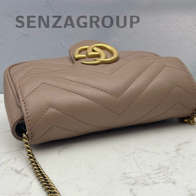 Gucci Marmont Mini Chain Shoulder Bag Beige Gold Hardware Women Classic