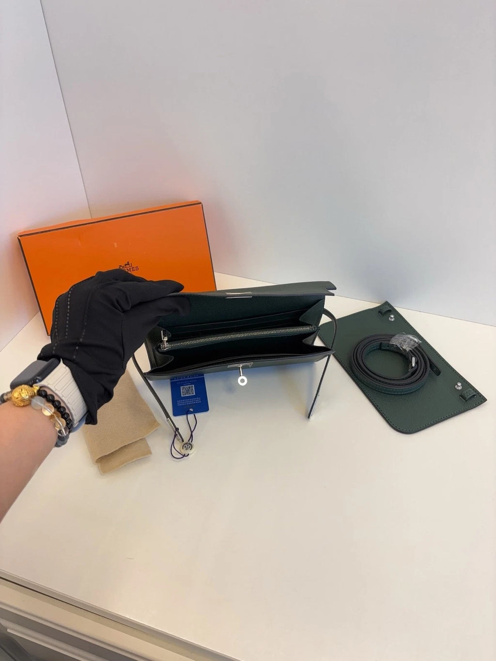 Hermes Kelly Long Wallet Clutch Green Epsom Silver Lock Excellent
