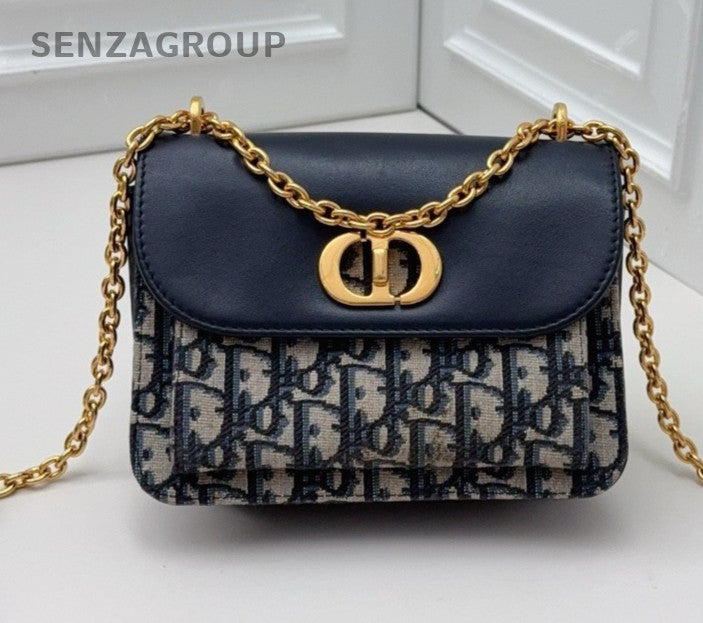Christian Dior Miss maddy Oblique Chain Shoulder Bag Crossbody Blue Gold Women