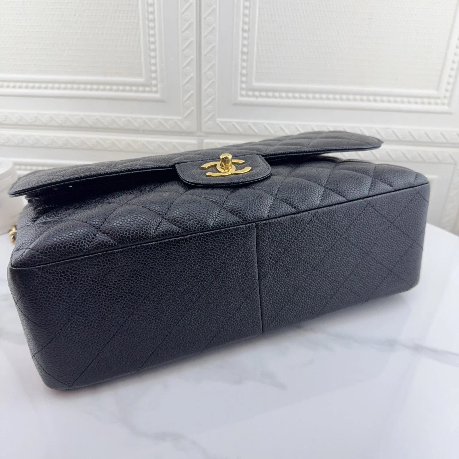 CHANEL CF Jumbo Black Leather Chain Shoulder Bag For Women