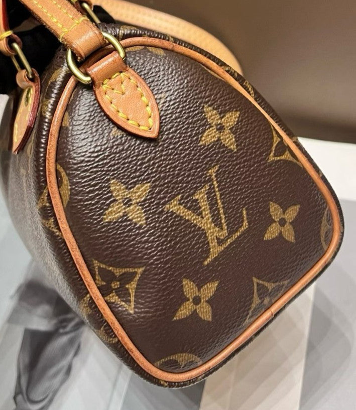 Louis Vuitton Speedy Nano Monogram Crossbody Brown Gold Used Women Classic