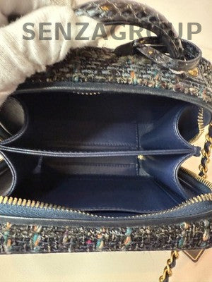 Chanel Tweed Snake Skin Camera Bag Small Chain Shoulder Crossbody