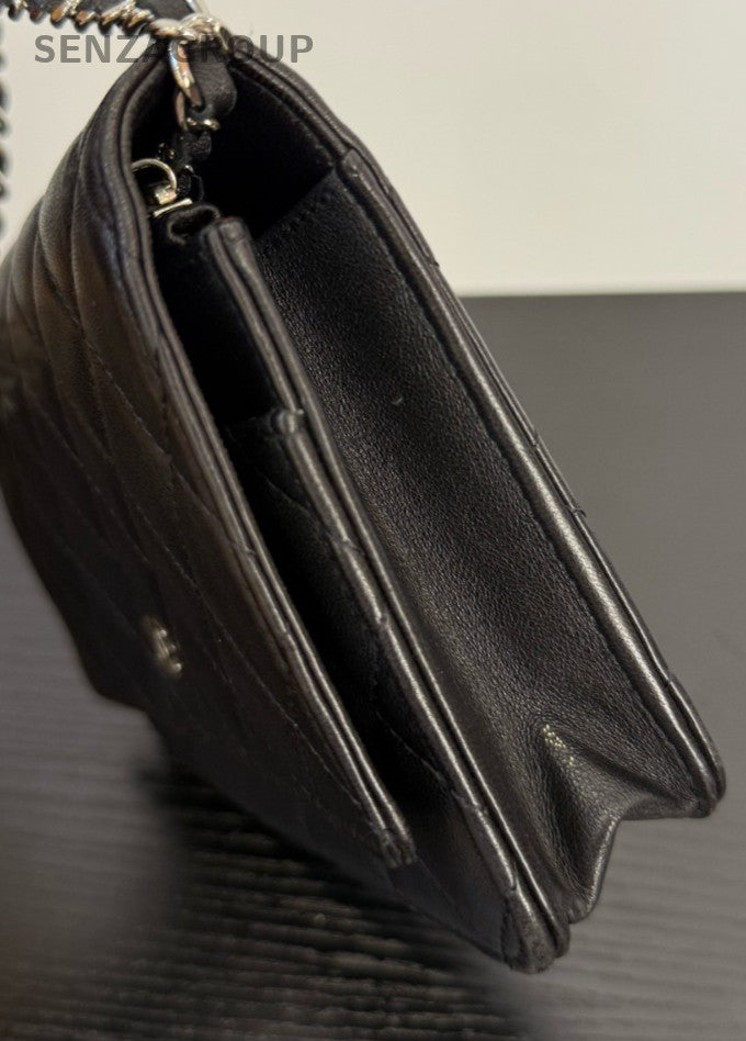Chanel WOC Lambskin Chain Shoulder Bag Crossbody Black Gold Women Classic