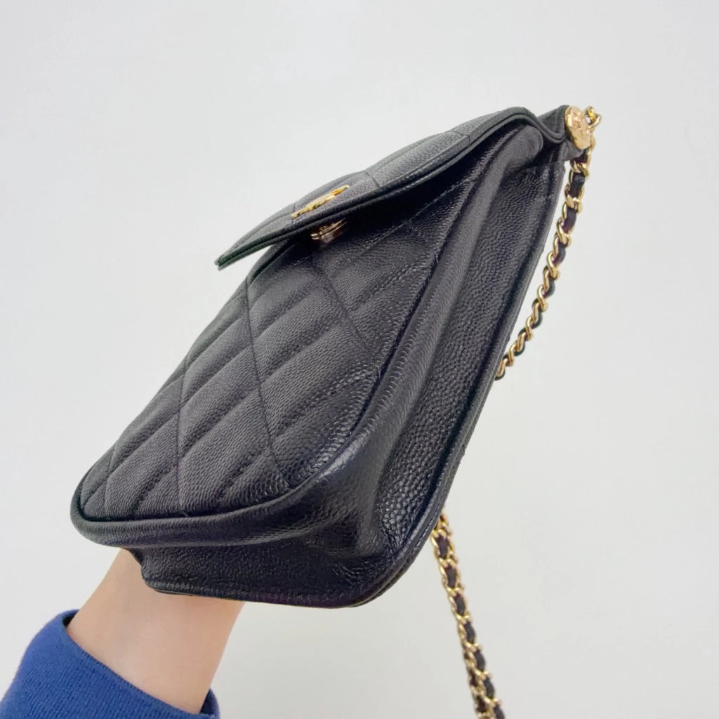Chanel Caviar Leather Phone Case Crossbody Bag Card Holder Black Classic