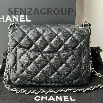 Chanel Classic Flap Black Silver Calfskin Chain Shoulder Crossbody Bag