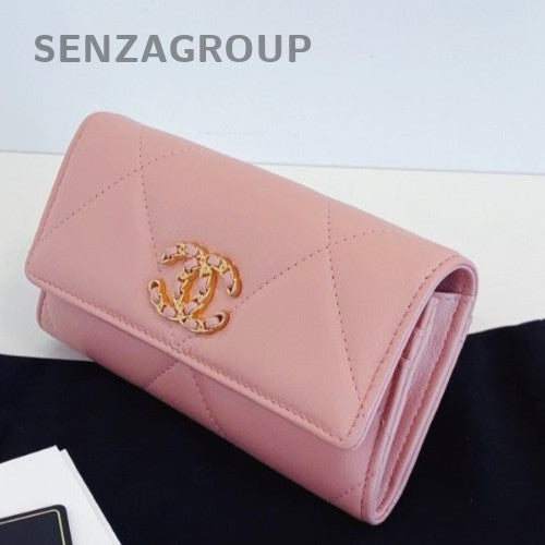 Chanel 19Bag Diamond Long Wallet Chain Crossbody Pink Gold Used Women Classic