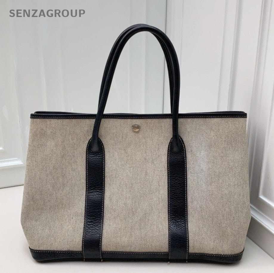 Hermès Garden Party Canvas Top Handle Shoulder Bag Women Gray