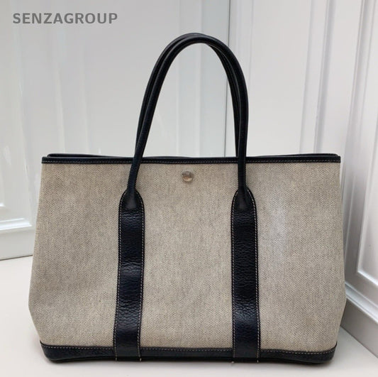 Hermès Garden Party Canvas Top Handle Shoulder Bag Women Gray