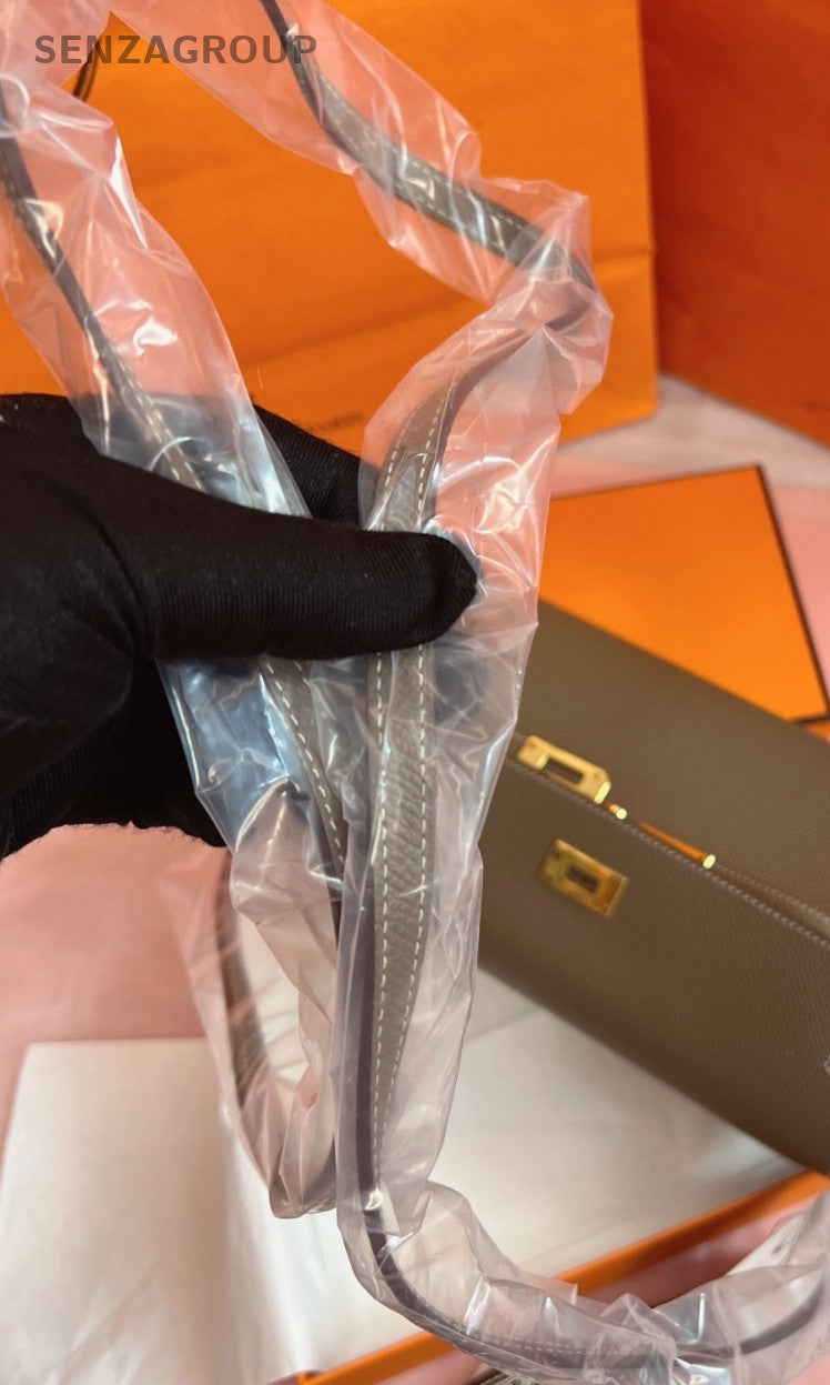 Hermes Kelly To Go Epsom Leather Shoulder Bag Gray Gold Women Classic