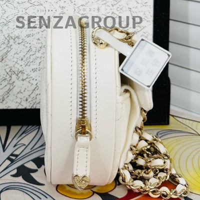 Chanel White Gold Heart Chain Shoulder Crossbody Bag Small Classic Fashion