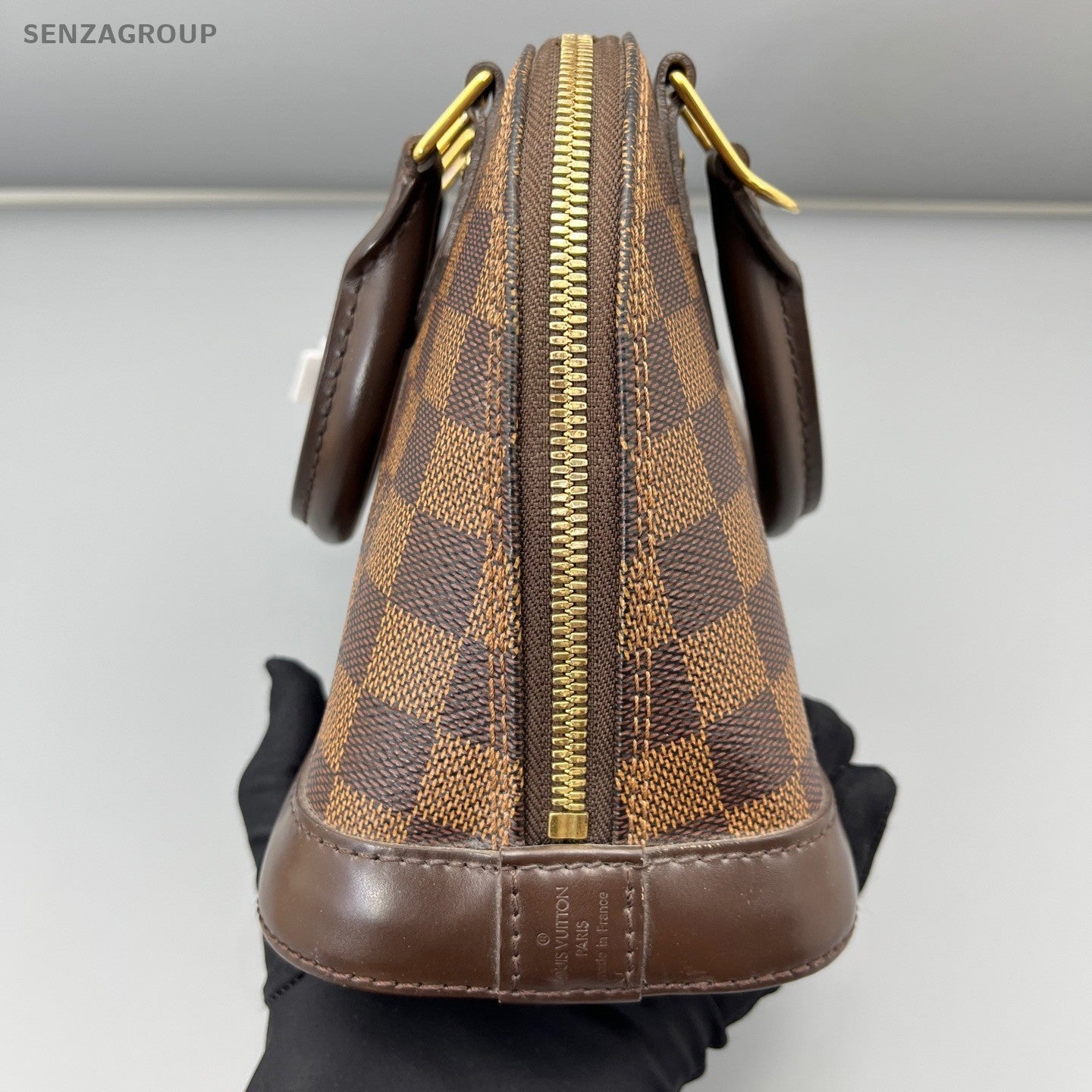 Louis Vuitton Alma BB Damier Top Handle Bag Crossbody Brown Gold Women Classic